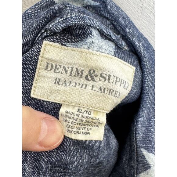 Men's Denim & Supply Ralph Lauren Button Down Star Print Shirt Blue Chambray XL - Picture 4 of 4